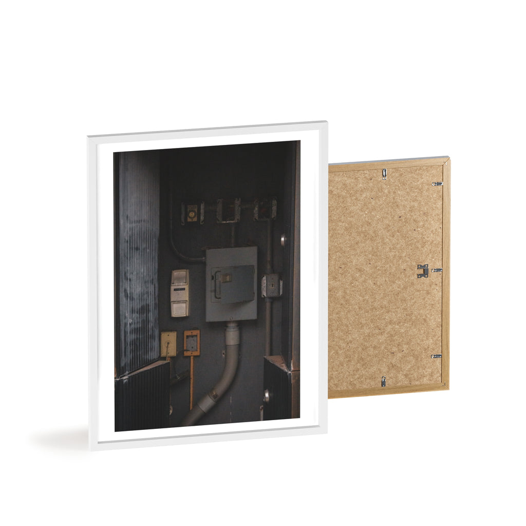 Industrial Electrical Box Poster with Wooden Frame — Urban Utility Wall Art