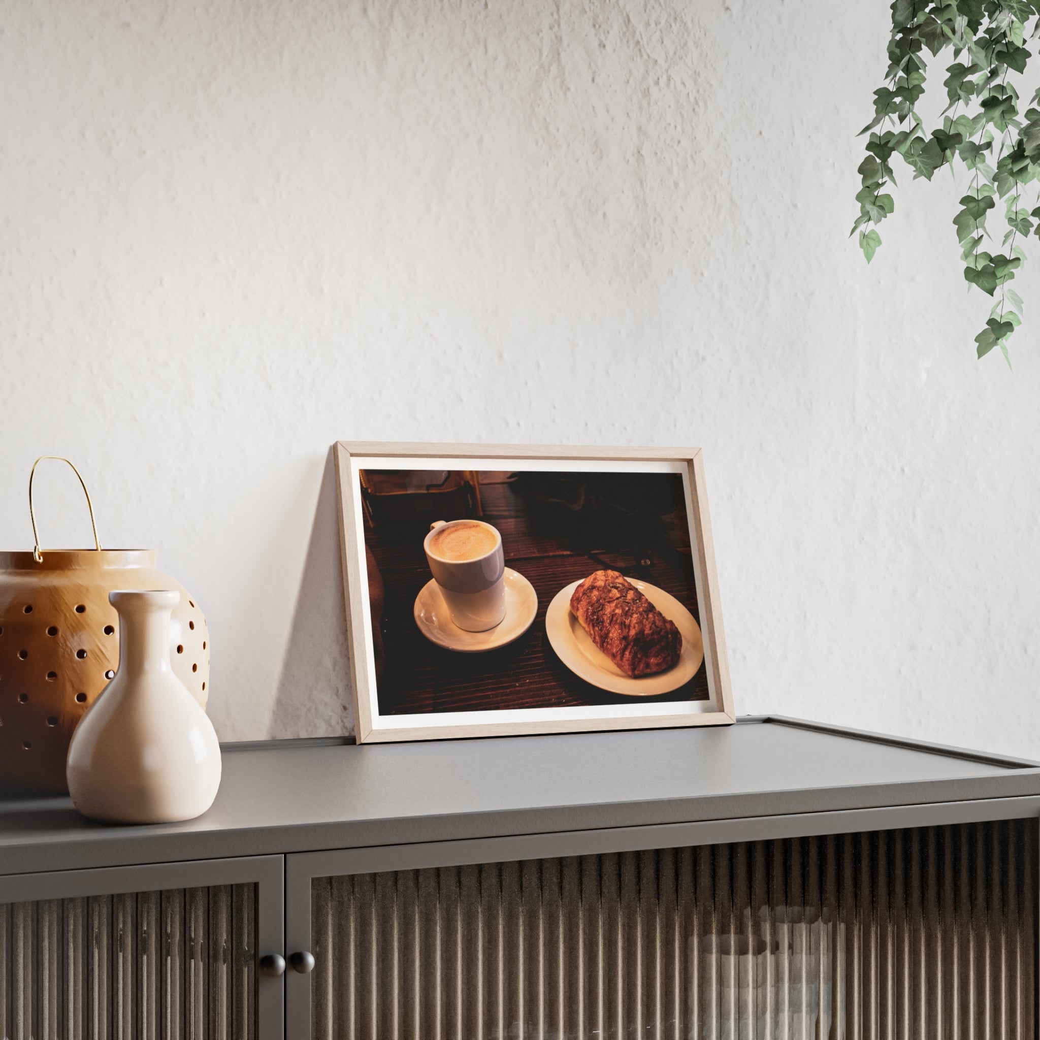 Coffee & Pastry Framed Poster — Café Wall Art Print with Wooden Frame