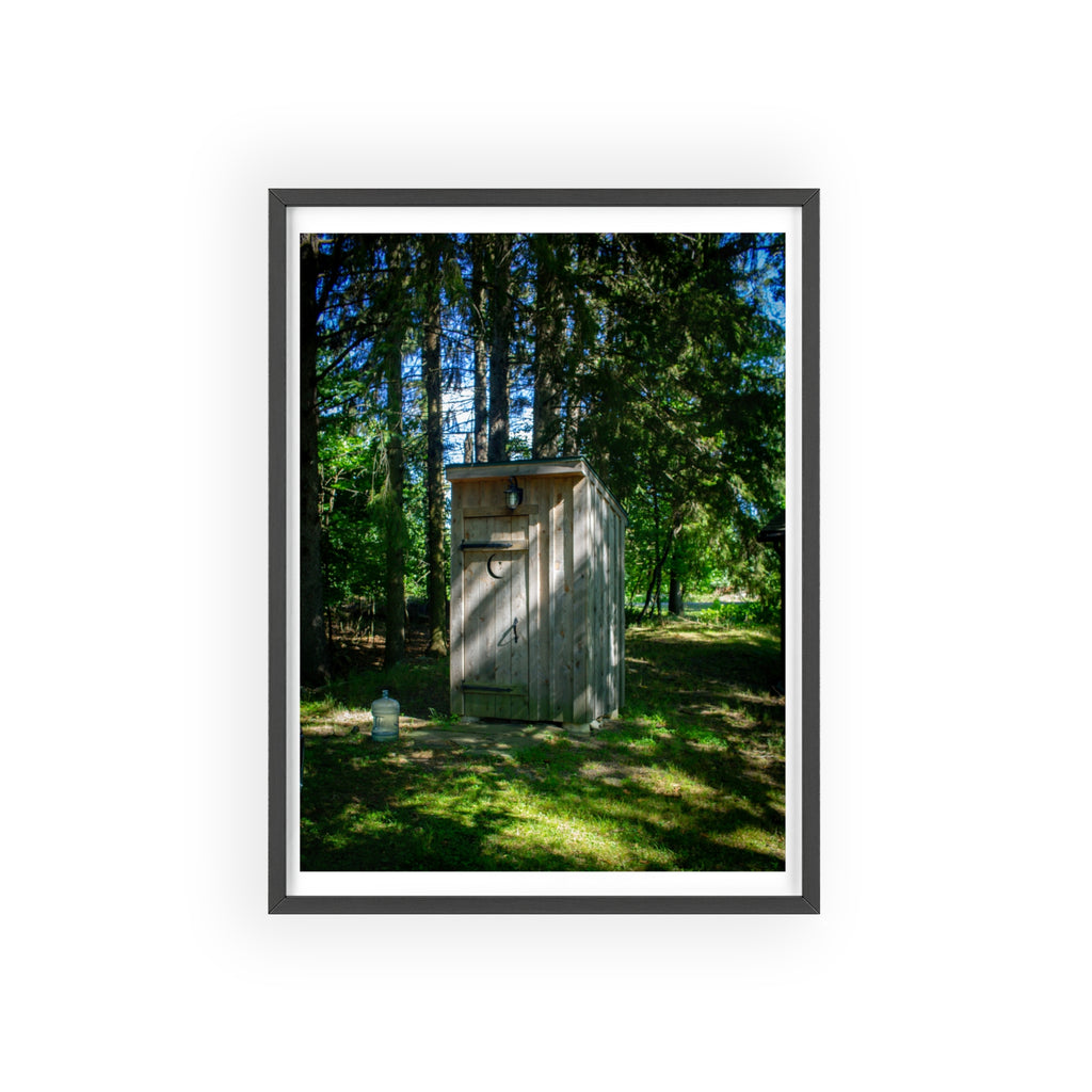 Rustic Forest Outhouse Photo Poster with Wooden Frame — Country Cabin Wall Art