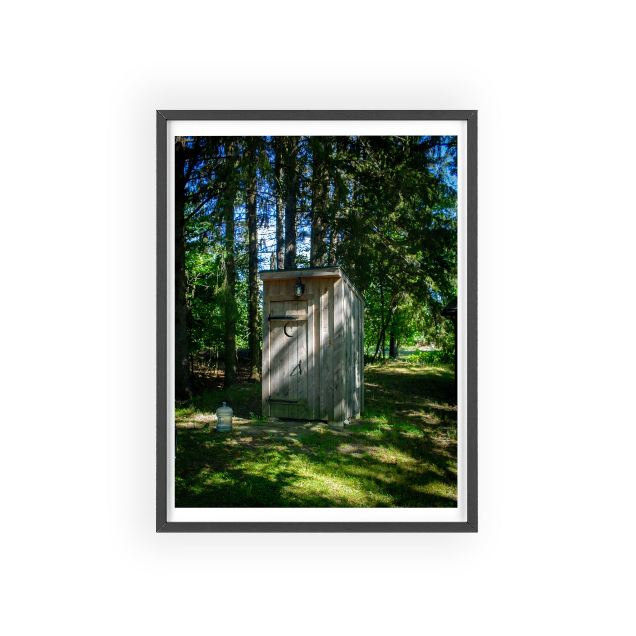 Rustic Forest Outhouse Photo Poster with Wooden Frame — Country Cabin Wall Art