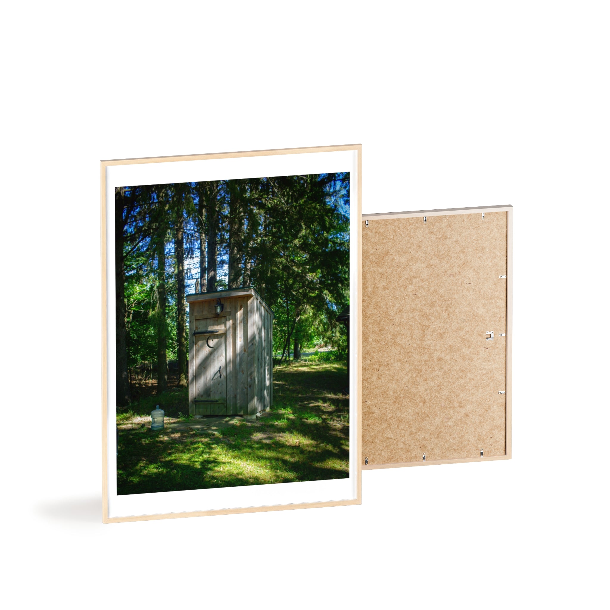 Rustic Forest Outhouse Photo Poster with Wooden Frame — Country Cabin Wall Art