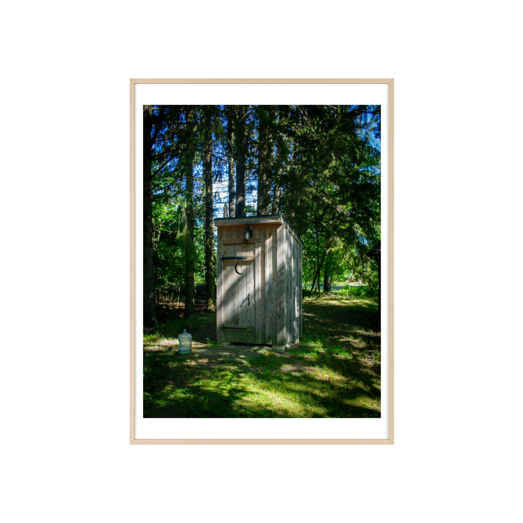 Rustic Forest Outhouse Photo Poster with Wooden Frame — Country Cabin Wall Art