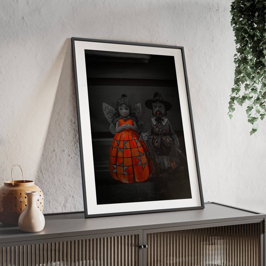 Halloween Doll Poster with Wooden Frame — Orange Pumpkin Dress Décor
