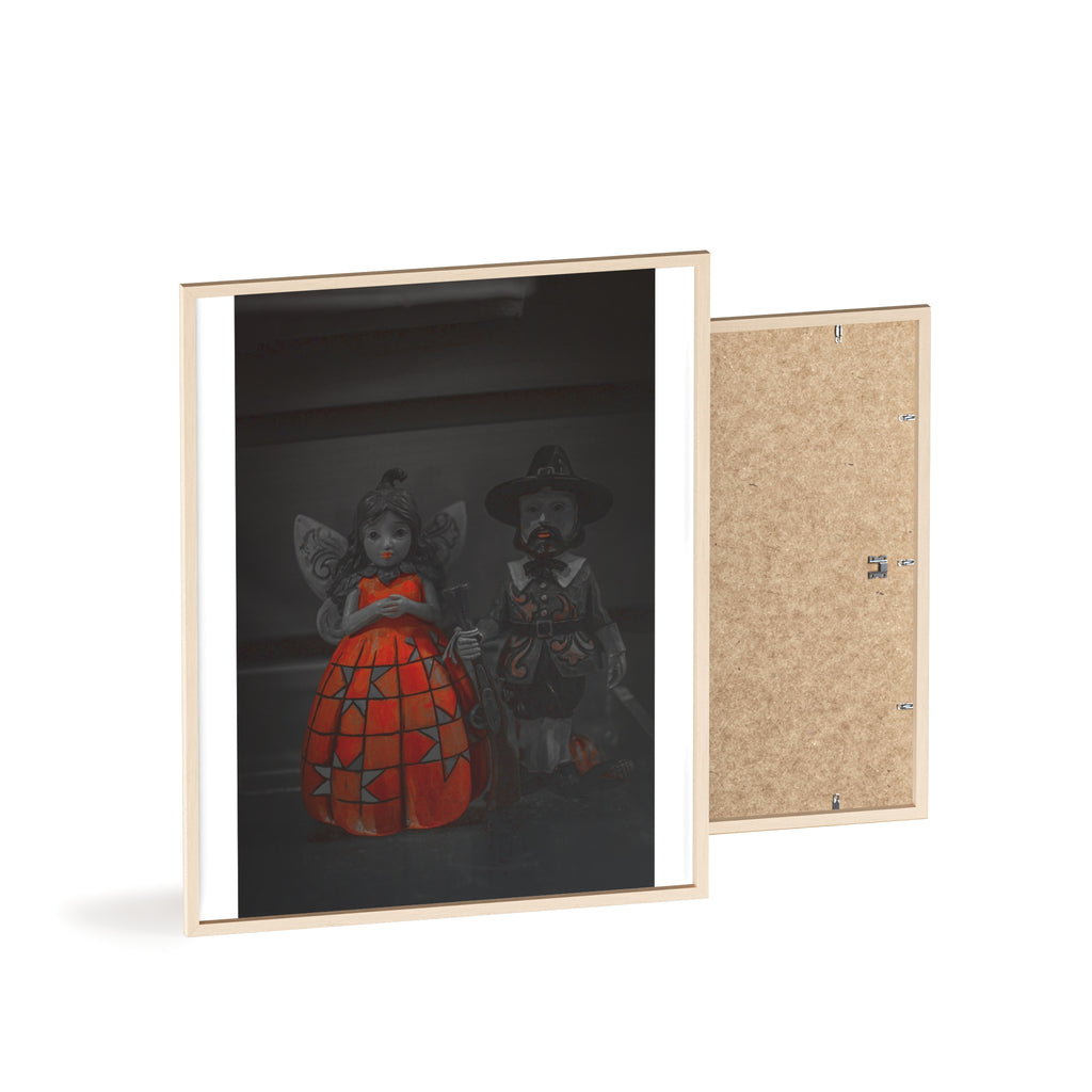 Halloween Doll Poster with Wooden Frame — Orange Pumpkin Dress Décor