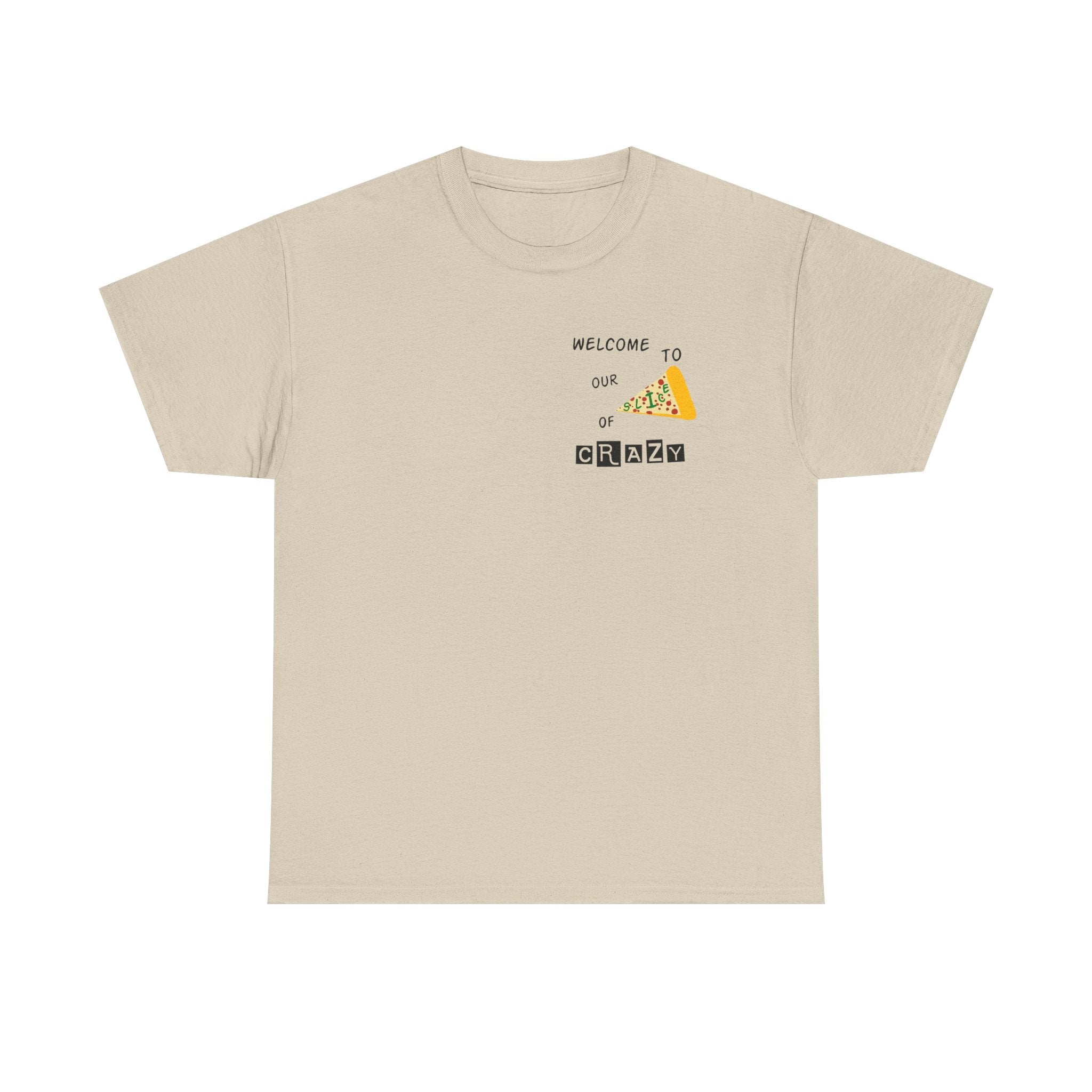 Pizza Slice Graphic Tee — "Welcome to Our Crew" Minimalist White T-Shirt