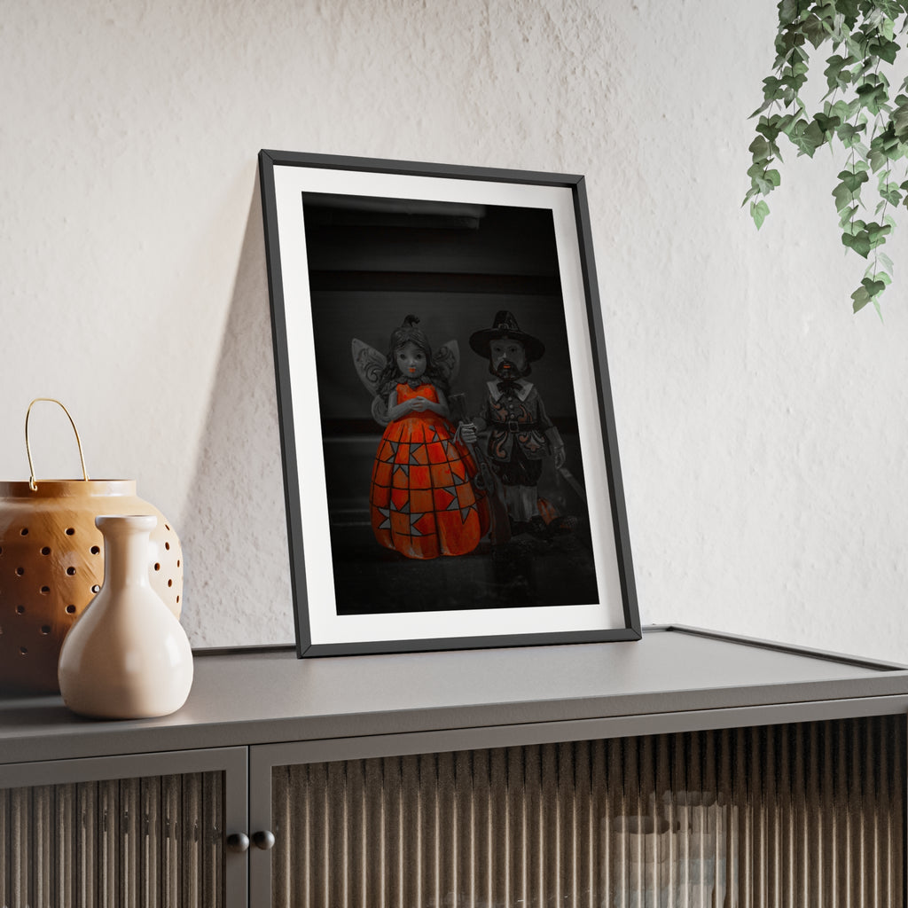 Halloween Doll Poster with Wooden Frame — Orange Pumpkin Dress Décor