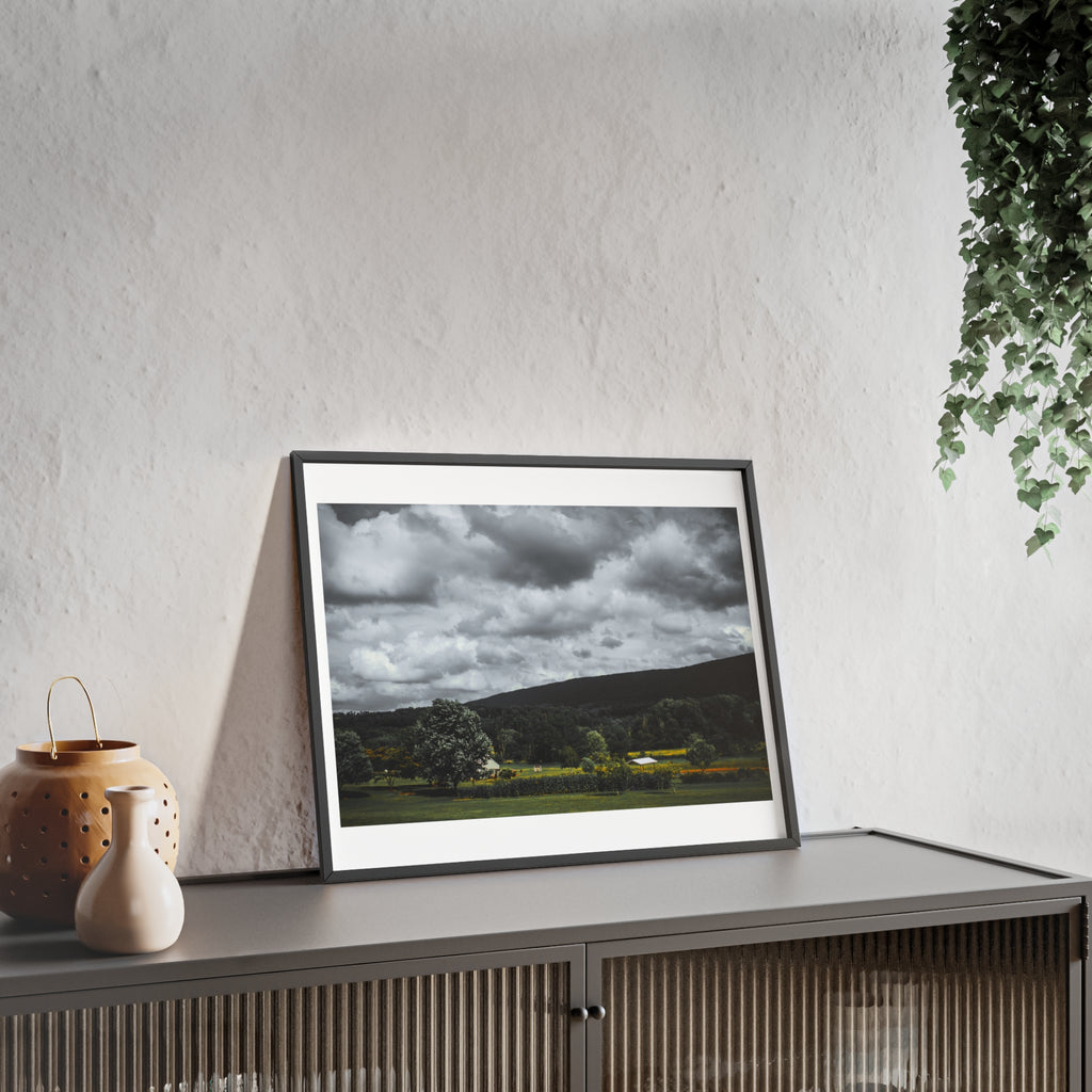 Framed Landscape Poster — Moody Countryside Wall Art with Wooden Frame