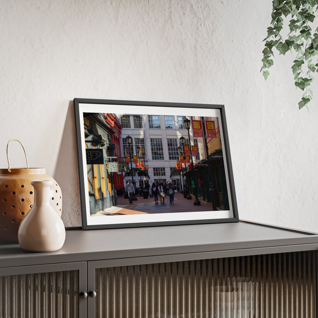 Framed Street Scene Poster – Urban Alleyway Print with Wooden Frame