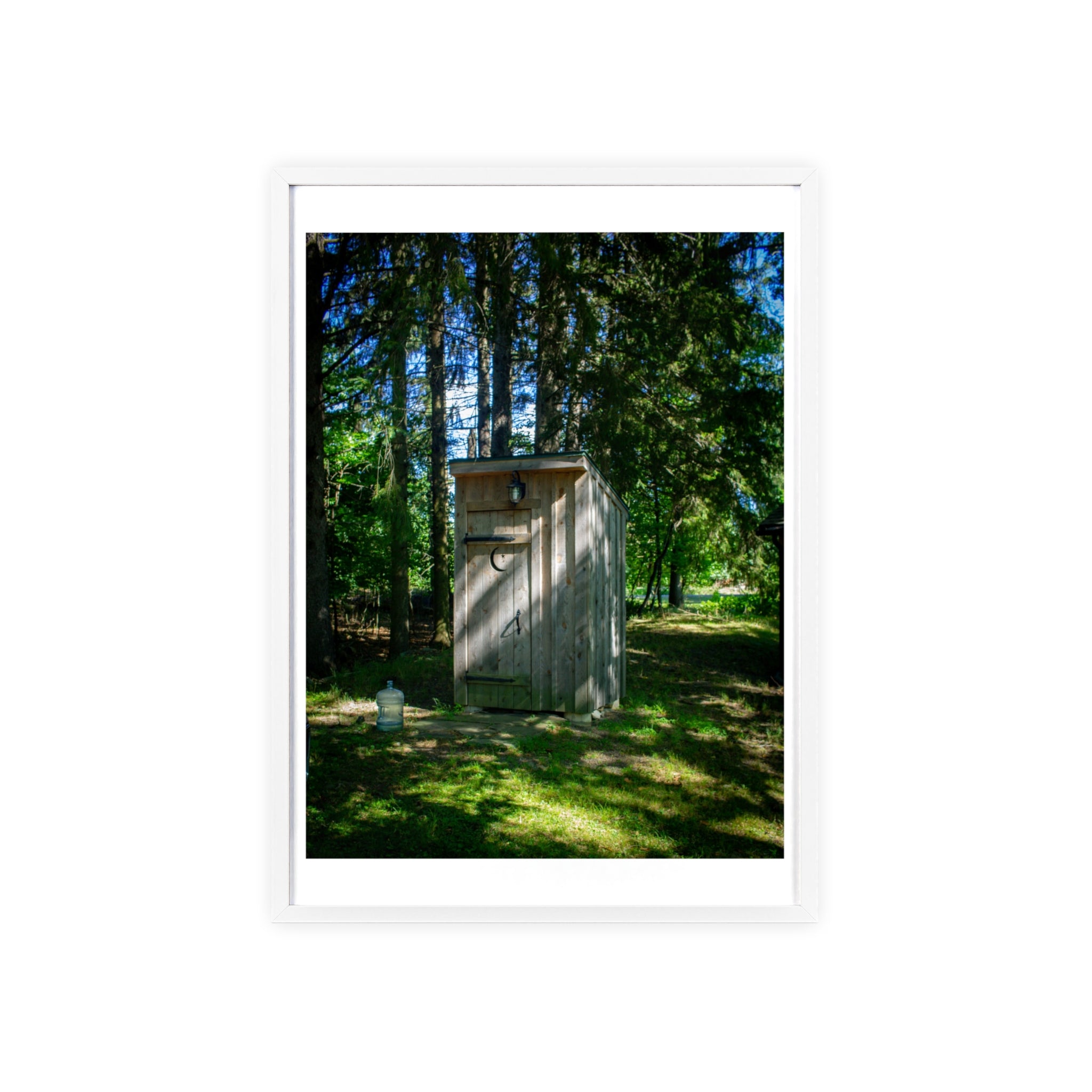 Rustic Forest Outhouse Photo Poster with Wooden Frame — Country Cabin Wall Art