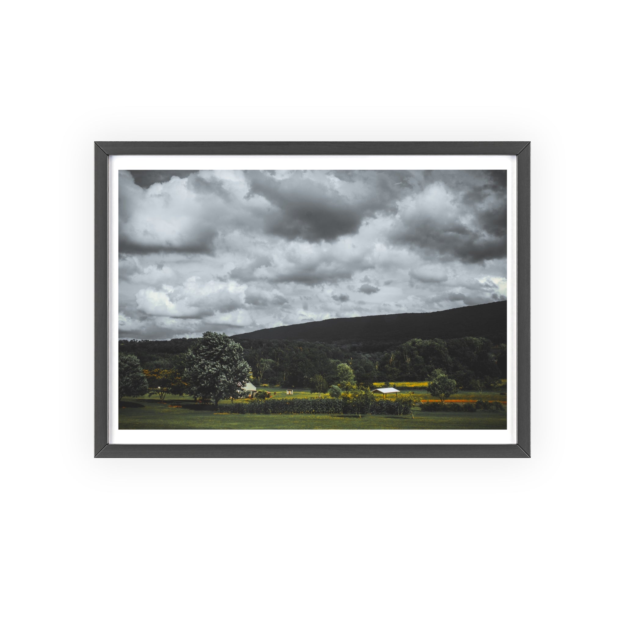 Framed Landscape Poster — Moody Countryside Wall Art with Wooden Frame