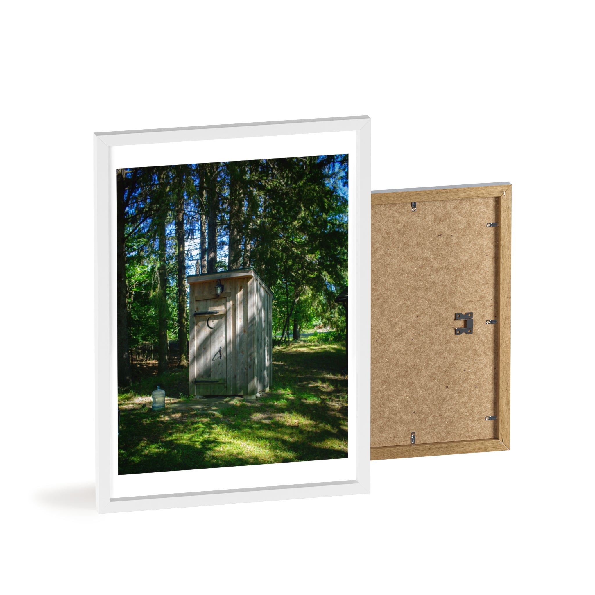 Rustic Forest Outhouse Photo Poster with Wooden Frame — Country Cabin Wall Art