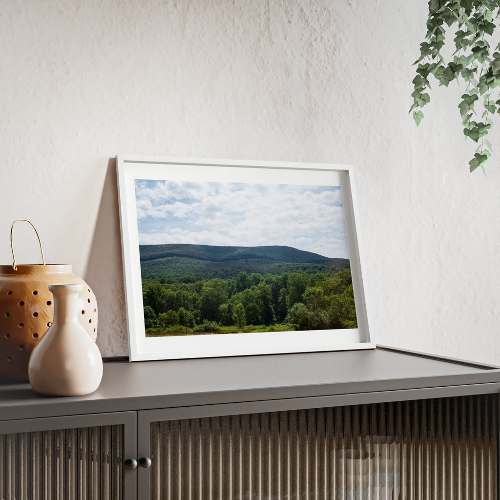 Framed Mountain Landscape Poster — Scenic Forest Hills Wall Art