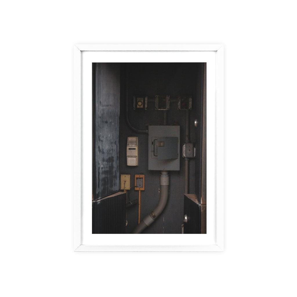 Industrial Electrical Box Poster with Wooden Frame — Urban Utility Wall Art