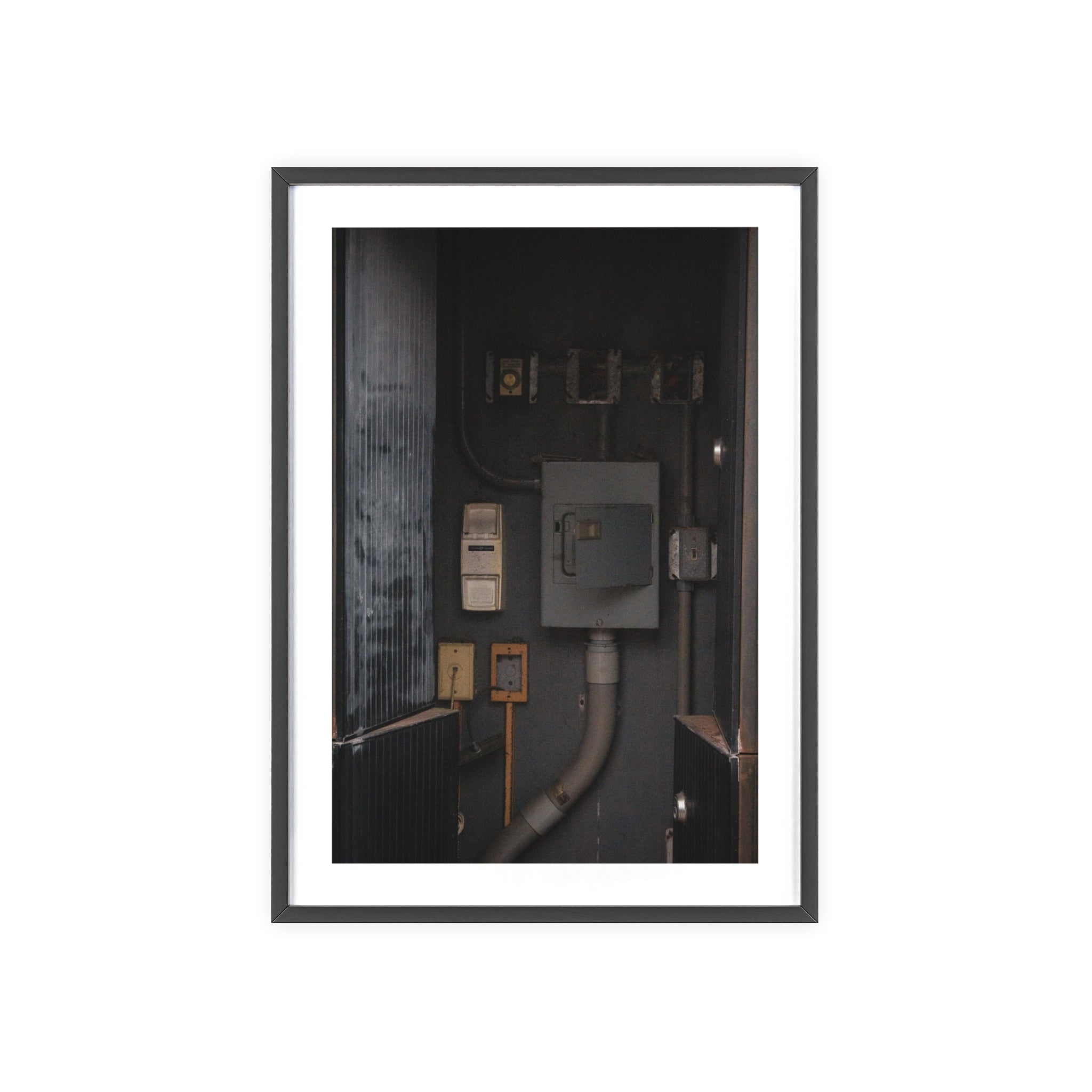 Industrial Electrical Box Poster with Wooden Frame — Urban Utility Wall Art