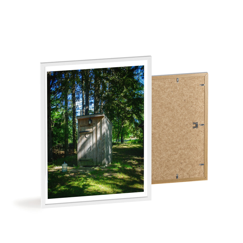 Rustic Forest Outhouse Photo Poster with Wooden Frame — Country Cabin Wall Art