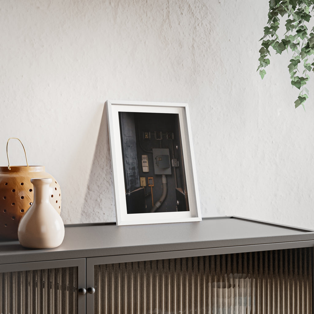 Industrial Electrical Box Poster with Wooden Frame — Urban Utility Wall Art