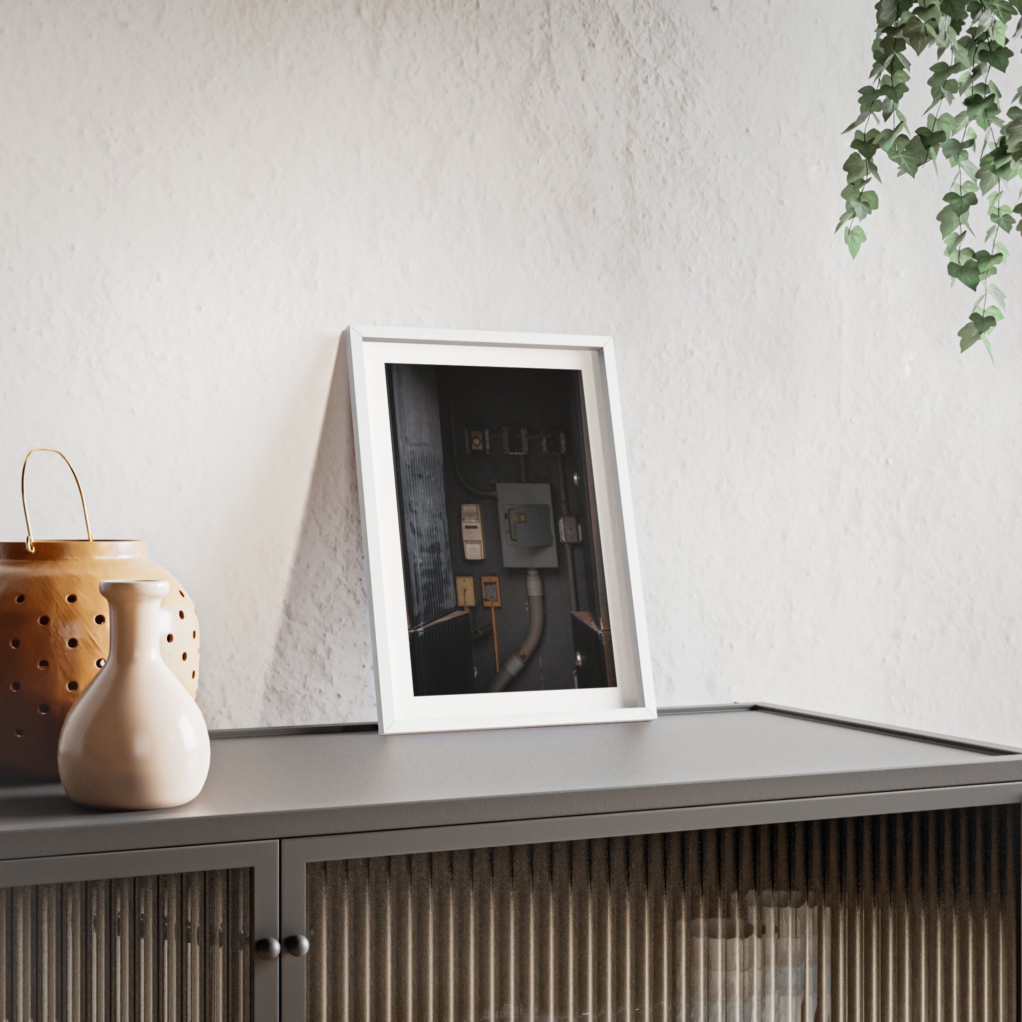 Industrial Electrical Box Poster with Wooden Frame — Urban Utility Wall Art