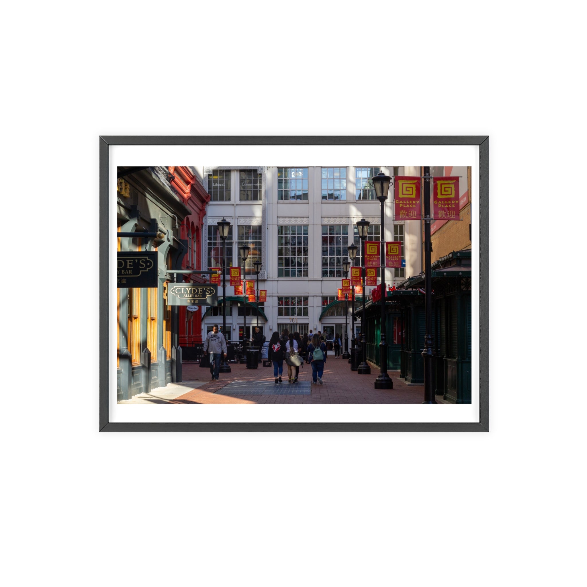 Framed Street Scene Poster – Urban Alleyway Print with Wooden Frame