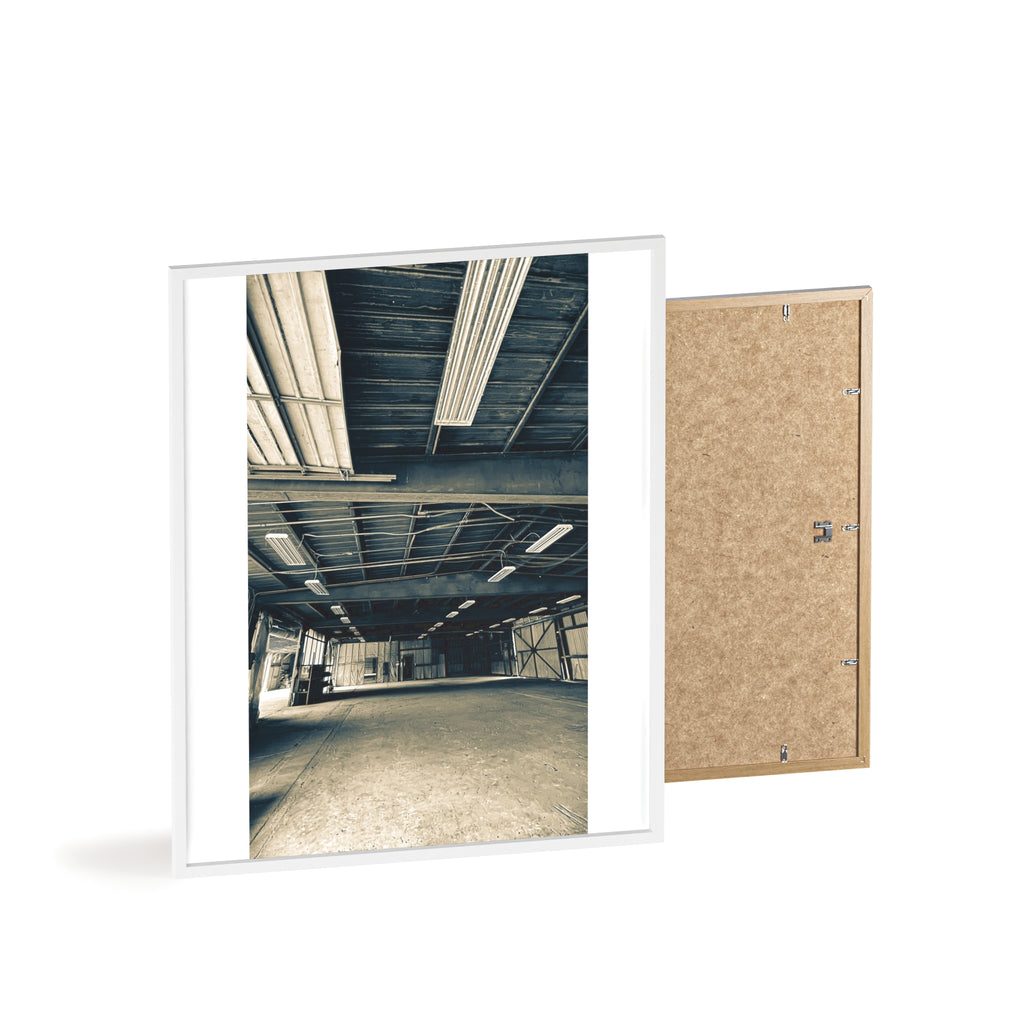 Industrial Warehouse Photo Poster with Wooden Frame — Vintage Urban Wall Art