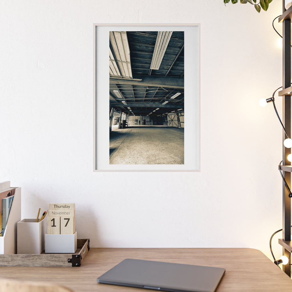 Industrial Warehouse Photo Poster with Wooden Frame — Vintage Urban Wall Art
