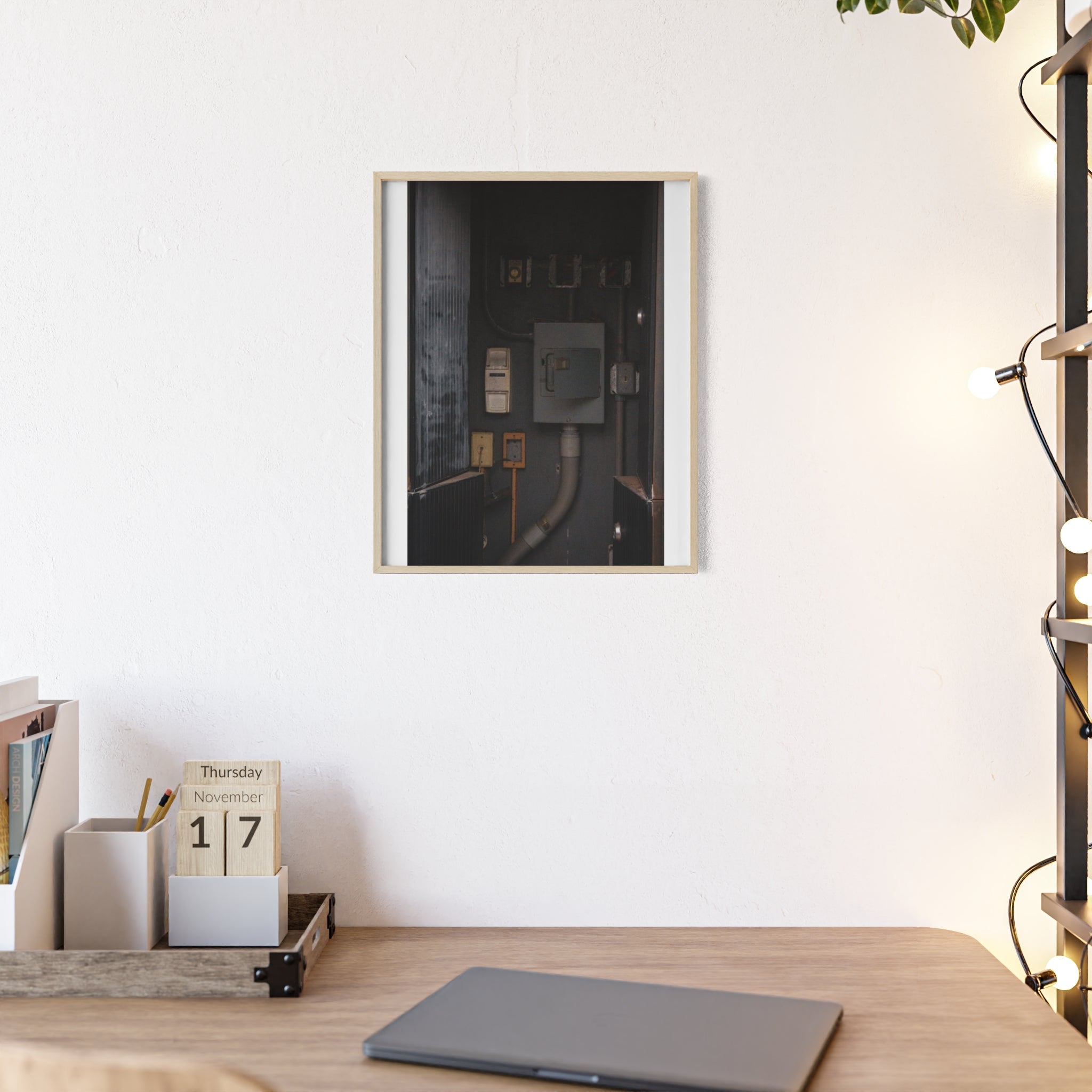 Industrial Electrical Box Poster with Wooden Frame — Urban Utility Wall Art