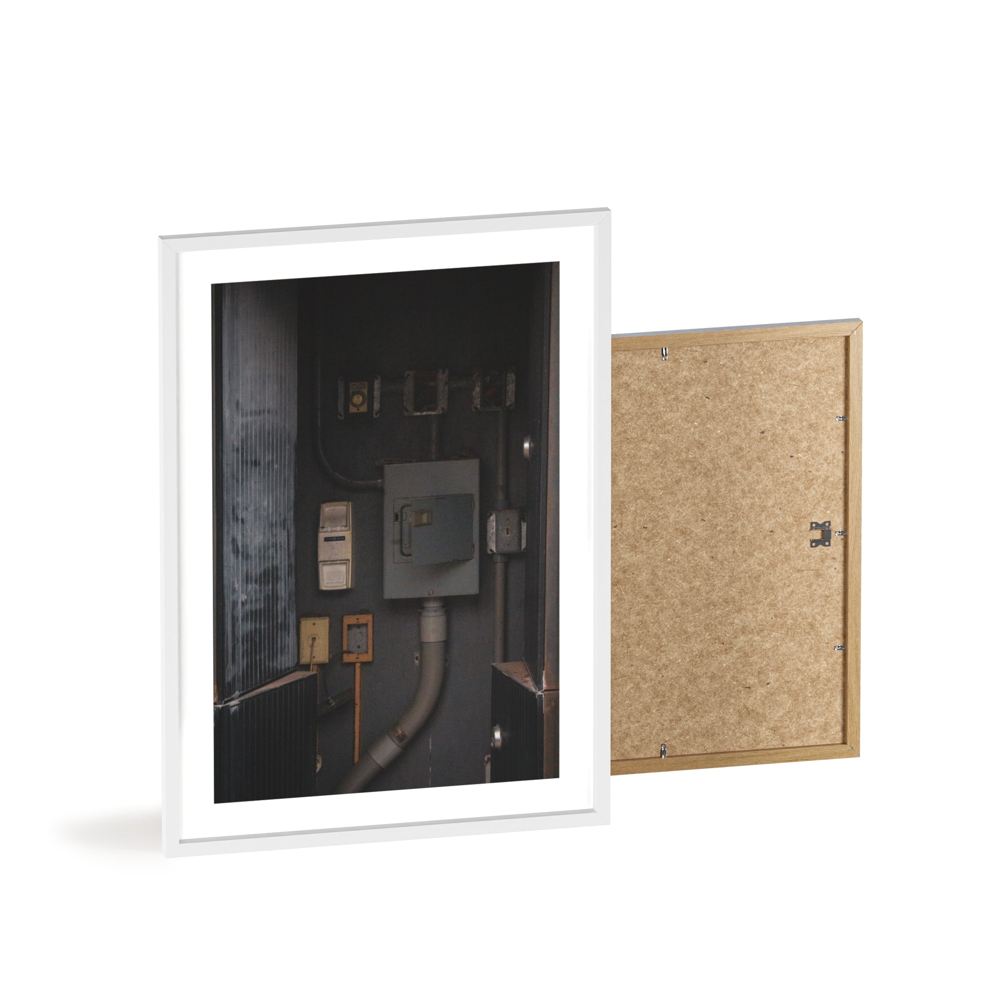 Industrial Electrical Box Poster with Wooden Frame — Urban Utility Wall Art