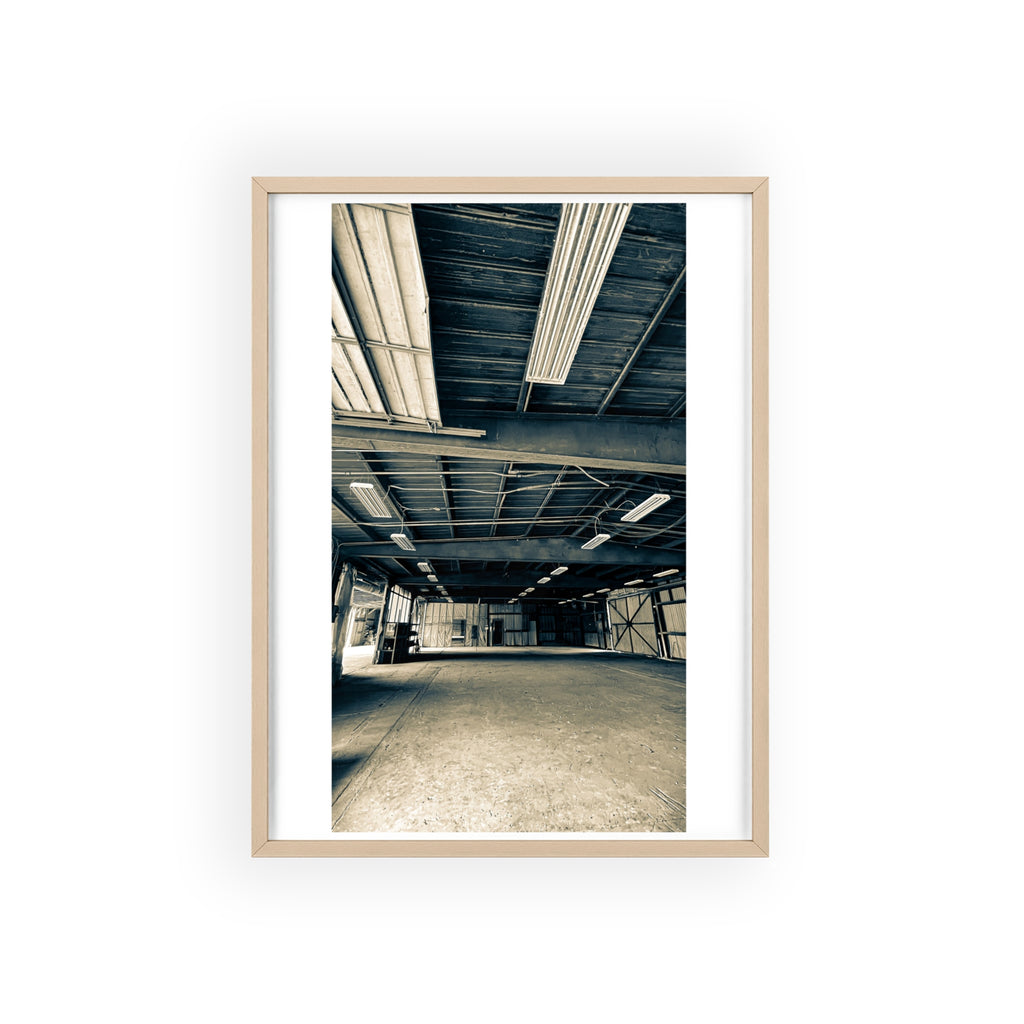 Industrial Warehouse Photo Poster with Wooden Frame — Vintage Urban Wall Art