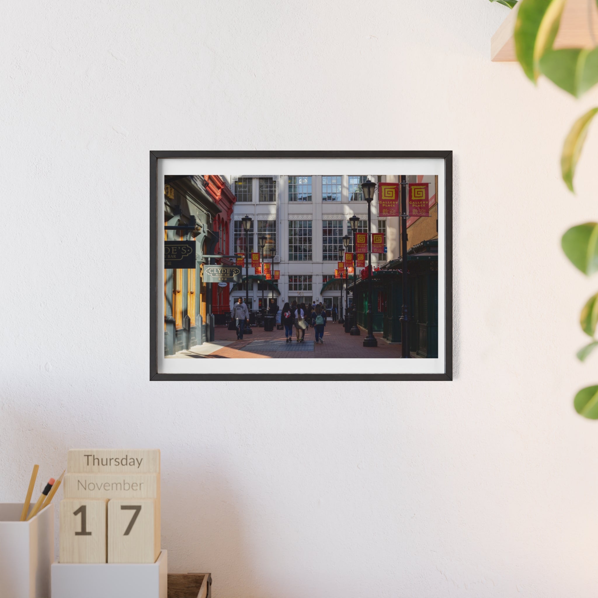 Framed Street Scene Poster – Urban Alleyway Print with Wooden Frame