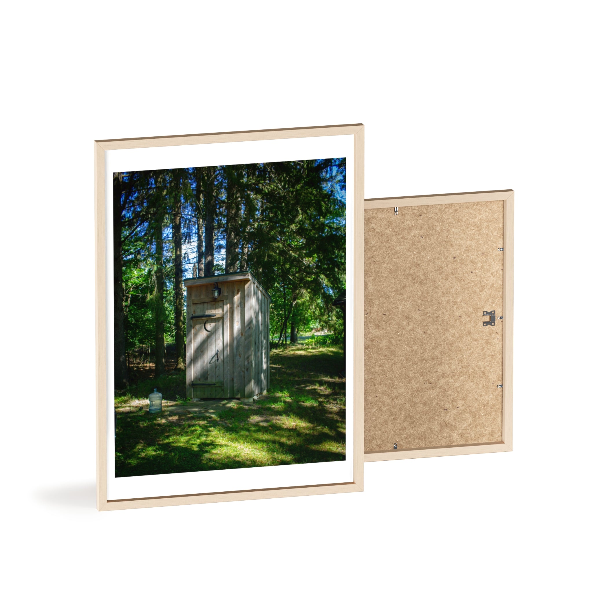 Rustic Forest Outhouse Photo Poster with Wooden Frame — Country Cabin Wall Art