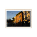 Framed Urban Rowhouse Print — Golden Hour City Street Wall Art Poster