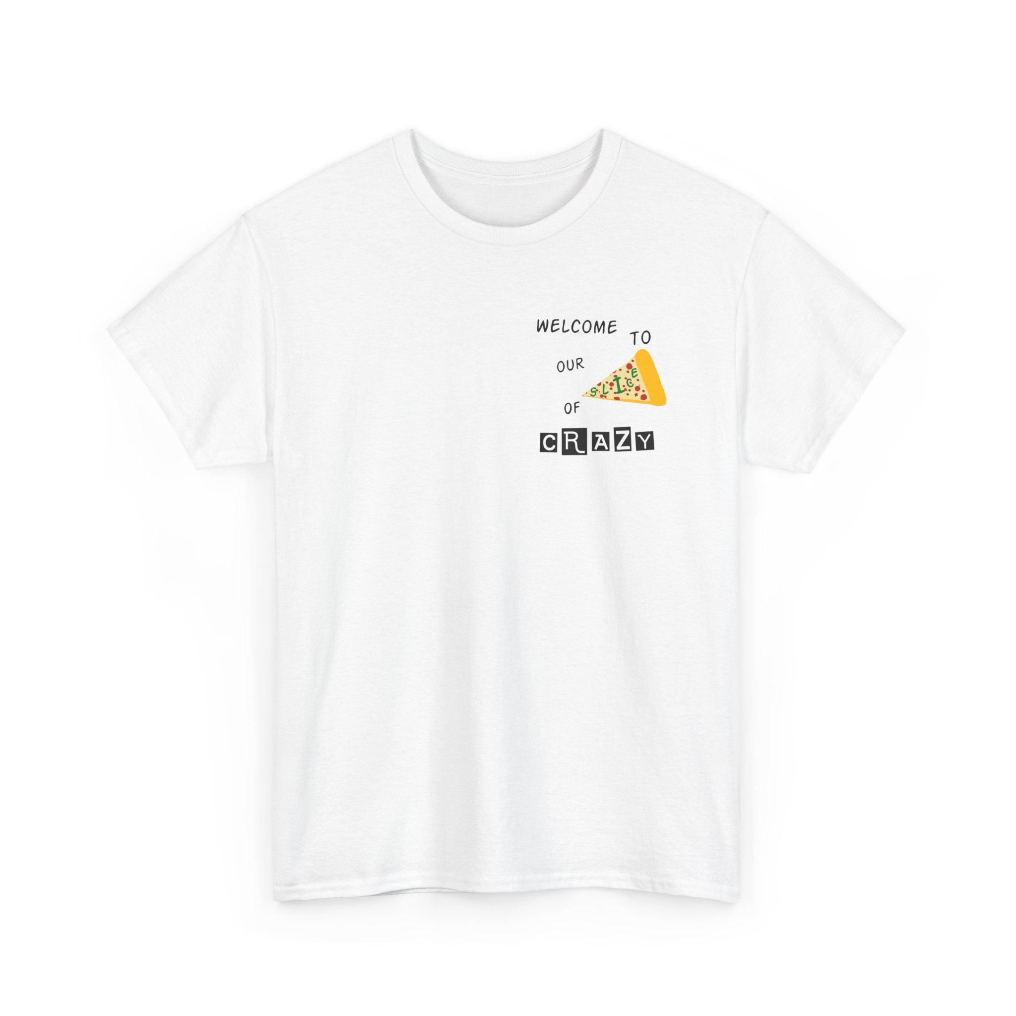 Pizza Slice Graphic Tee — "Welcome to Our Crew" Minimalist White T-Shirt
