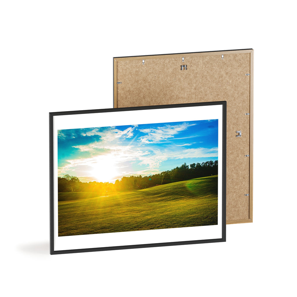 Sunlit Meadow Poster with Wooden Frame — Landscape Wall Art Print