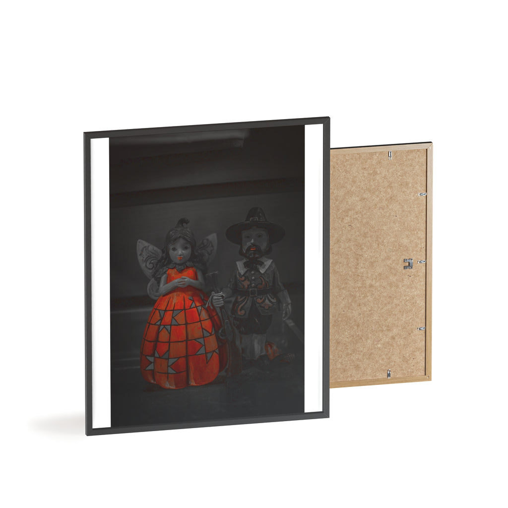 Halloween Doll Poster with Wooden Frame — Orange Pumpkin Dress Décor