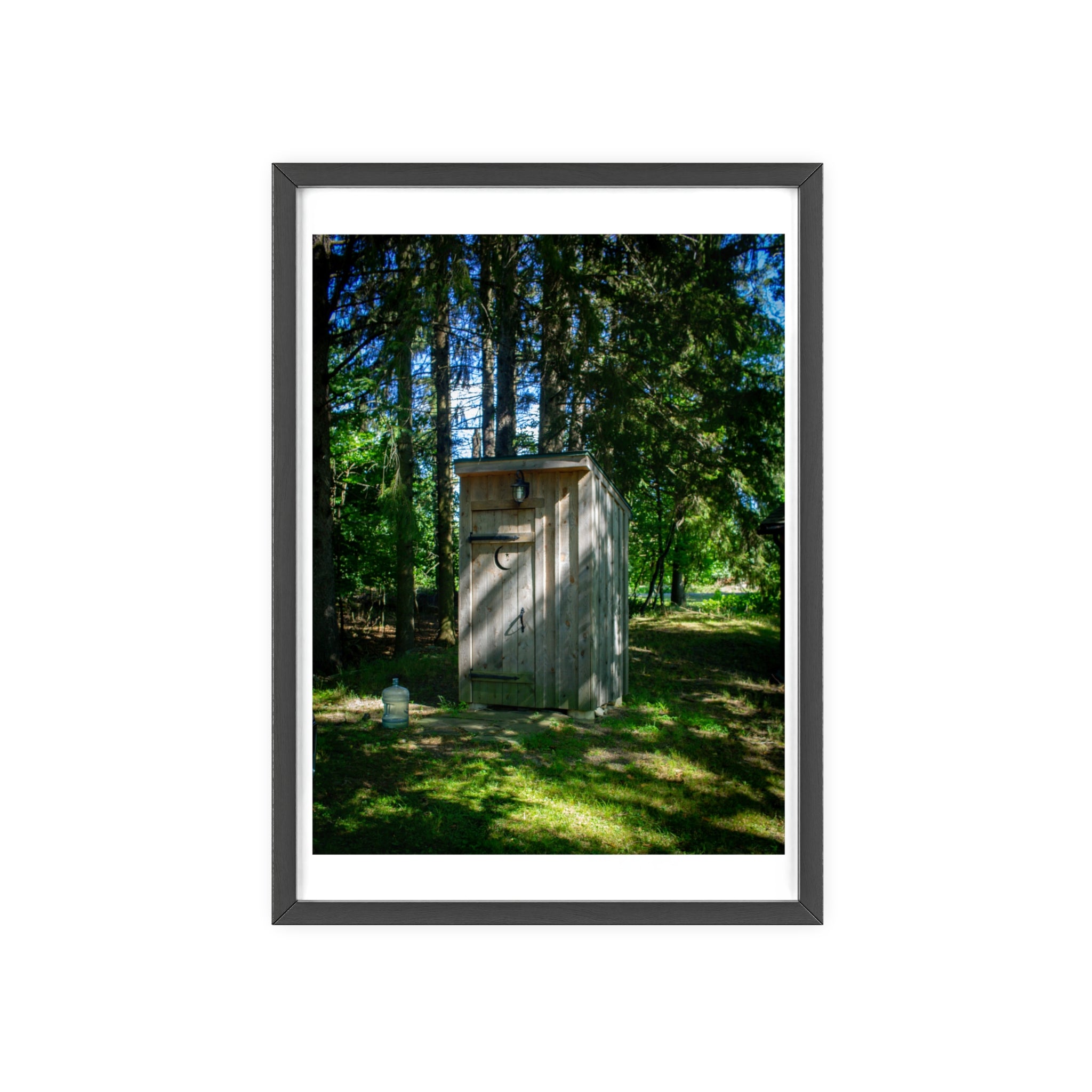 Rustic Forest Outhouse Photo Poster with Wooden Frame — Country Cabin Wall Art