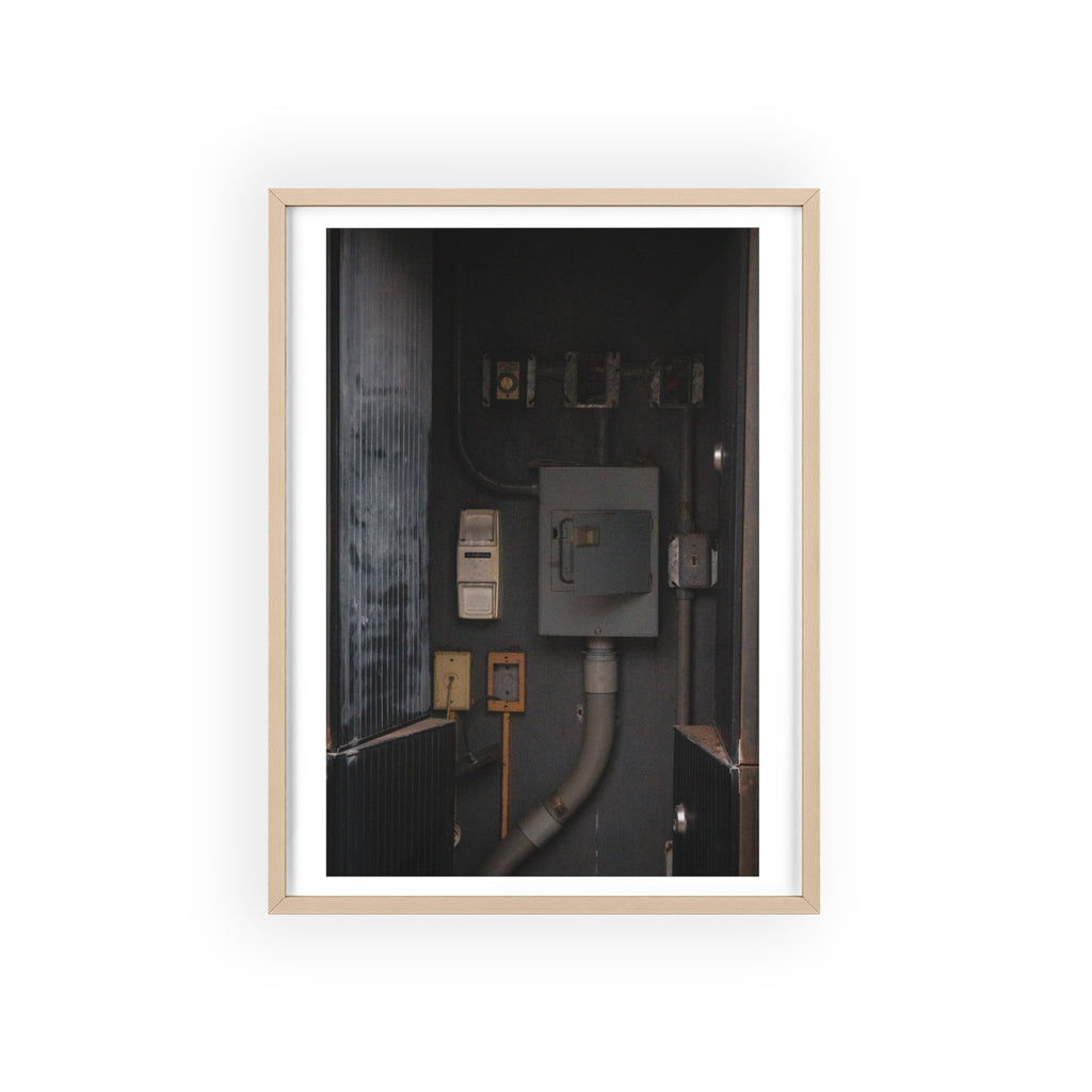 Industrial Electrical Box Poster with Wooden Frame — Urban Utility Wall Art