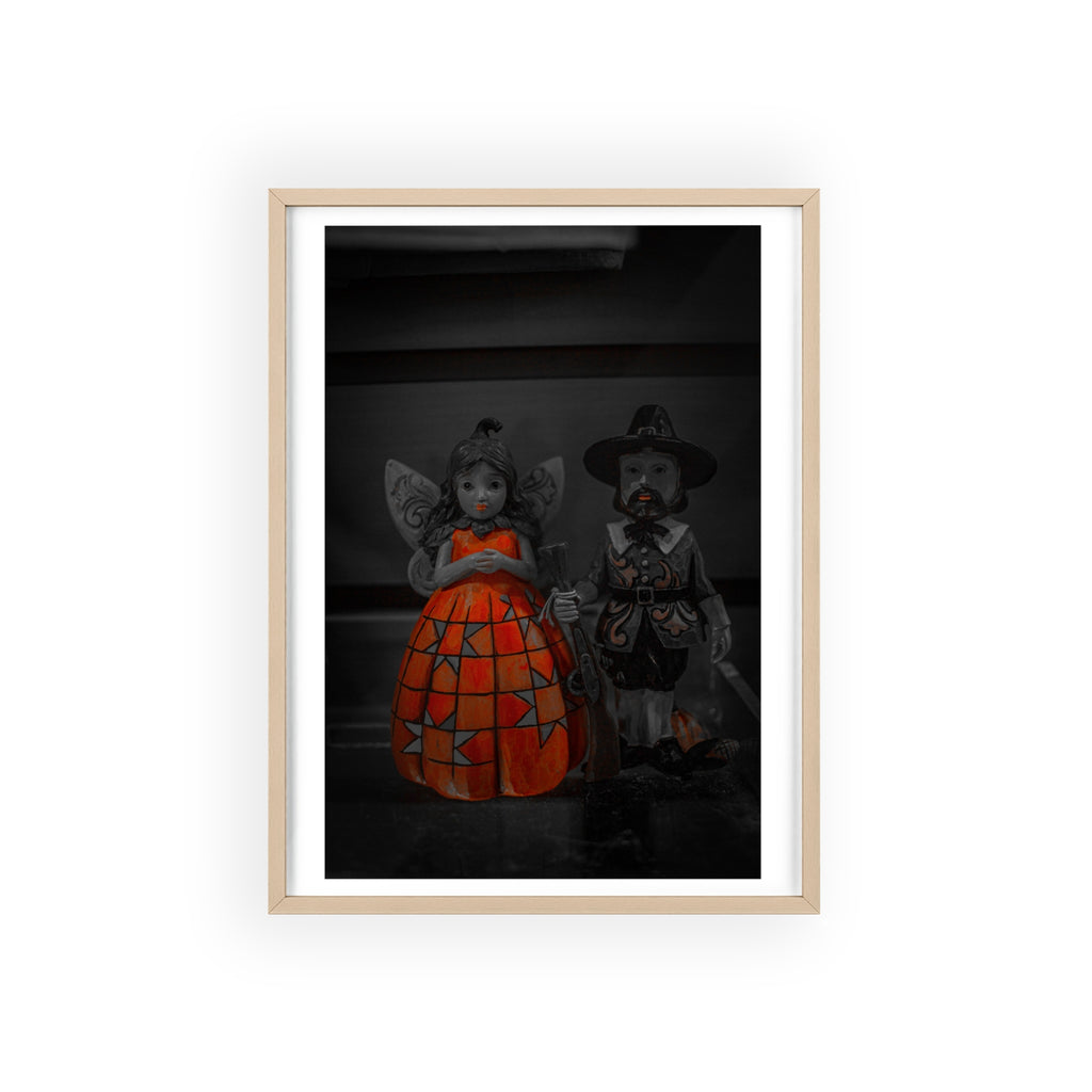 Halloween Doll Poster with Wooden Frame — Orange Pumpkin Dress Décor