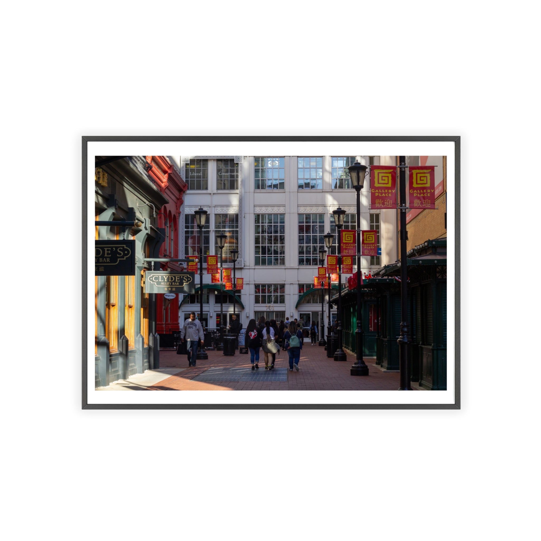 Framed Street Scene Poster – Urban Alleyway Print with Wooden Frame