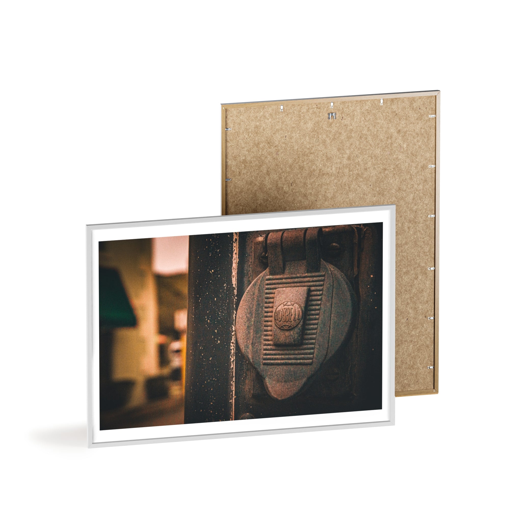 Vintage Door Lock Photo Print — Framed Wooden Poster for Rustic Home Decor