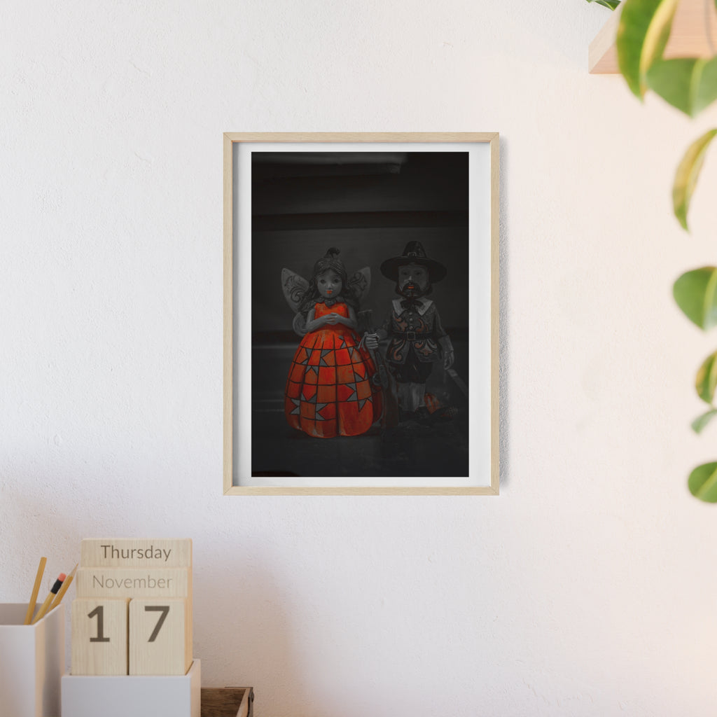 Halloween Doll Poster with Wooden Frame — Orange Pumpkin Dress Décor