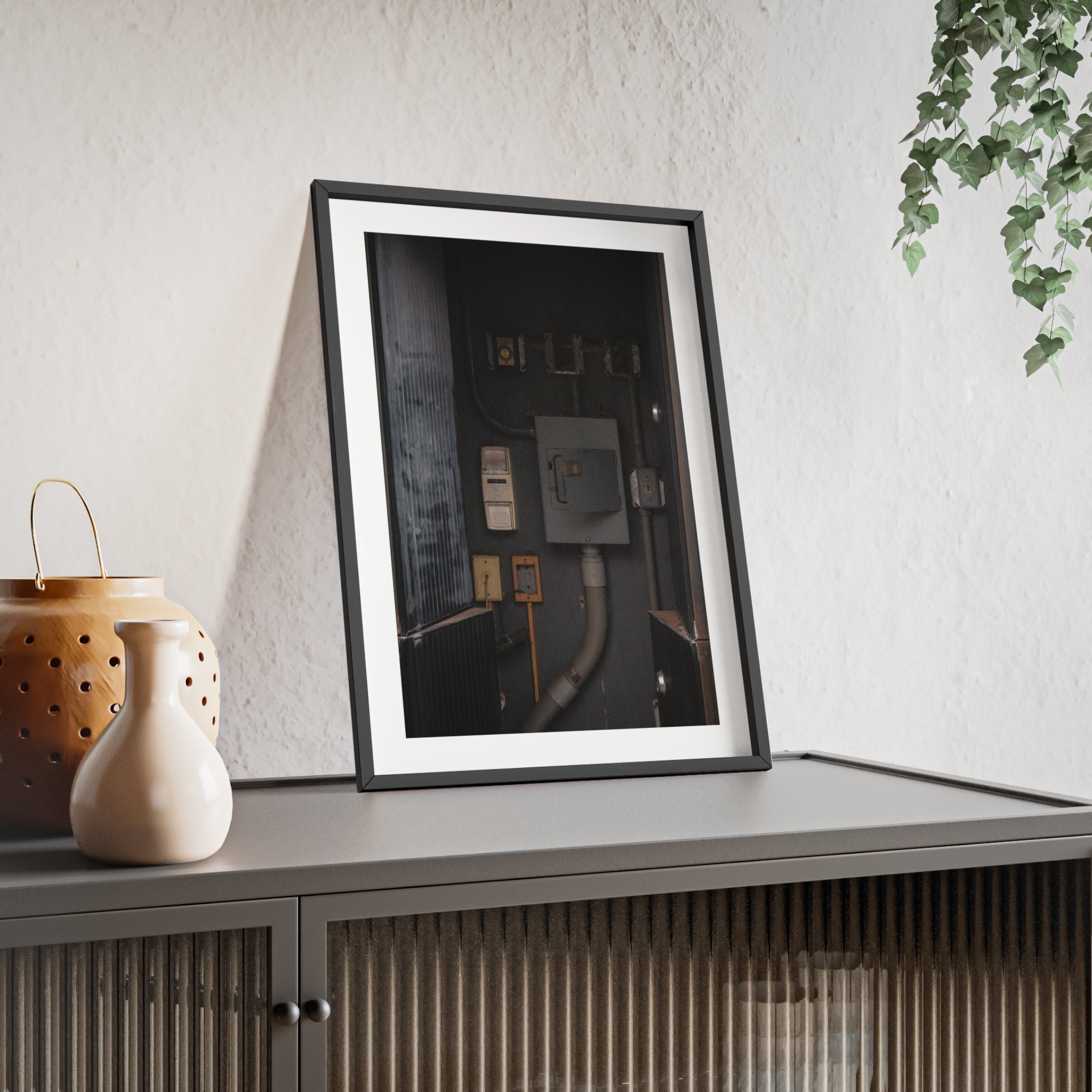 Industrial Electrical Box Poster with Wooden Frame — Urban Utility Wall Art