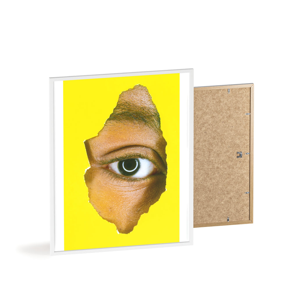 Surreal Eye Print Poster with Wooden Frame — Bold Yellow Wall Art