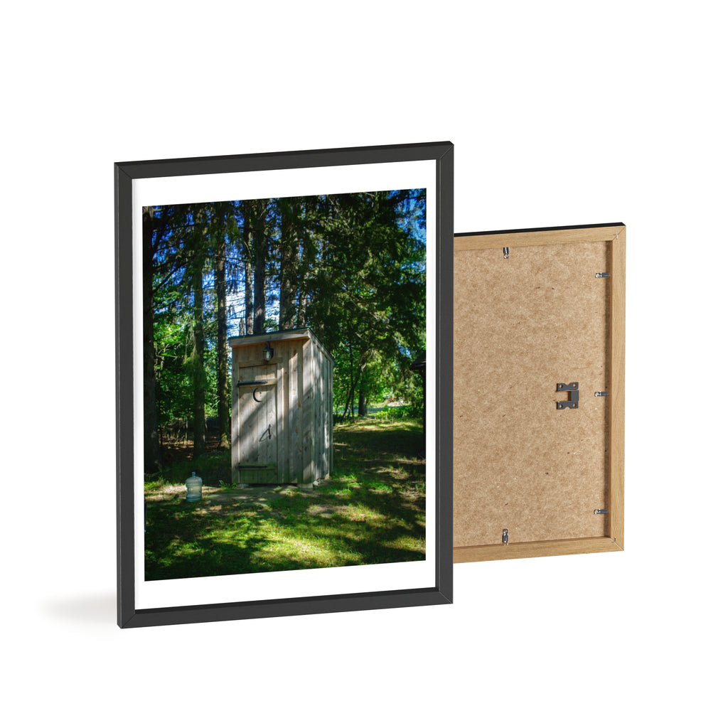 Rustic Forest Outhouse Photo Poster with Wooden Frame — Country Cabin Wall Art