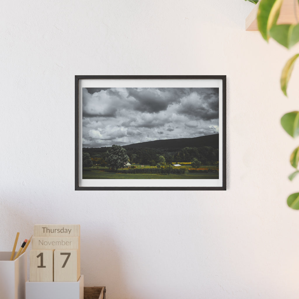 Framed Landscape Poster — Moody Countryside Wall Art with Wooden Frame