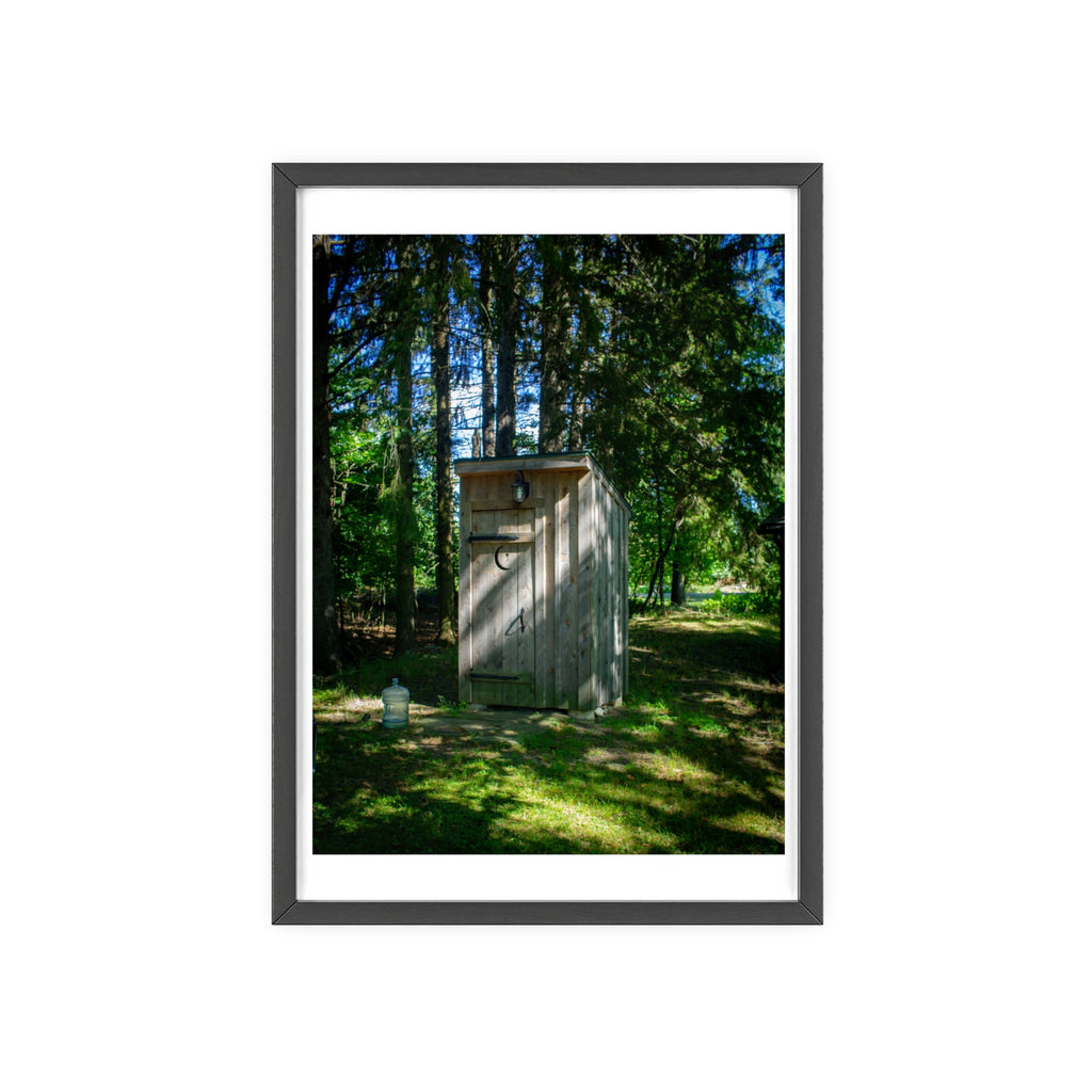 Rustic Forest Outhouse Photo Poster with Wooden Frame — Country Cabin Wall Art
