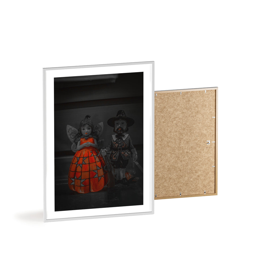Halloween Doll Poster with Wooden Frame — Orange Pumpkin Dress Décor