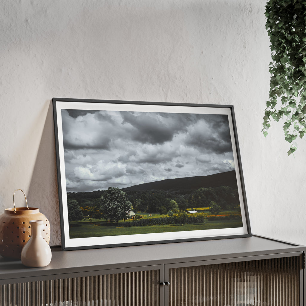 Framed Landscape Poster — Moody Countryside Wall Art with Wooden Frame