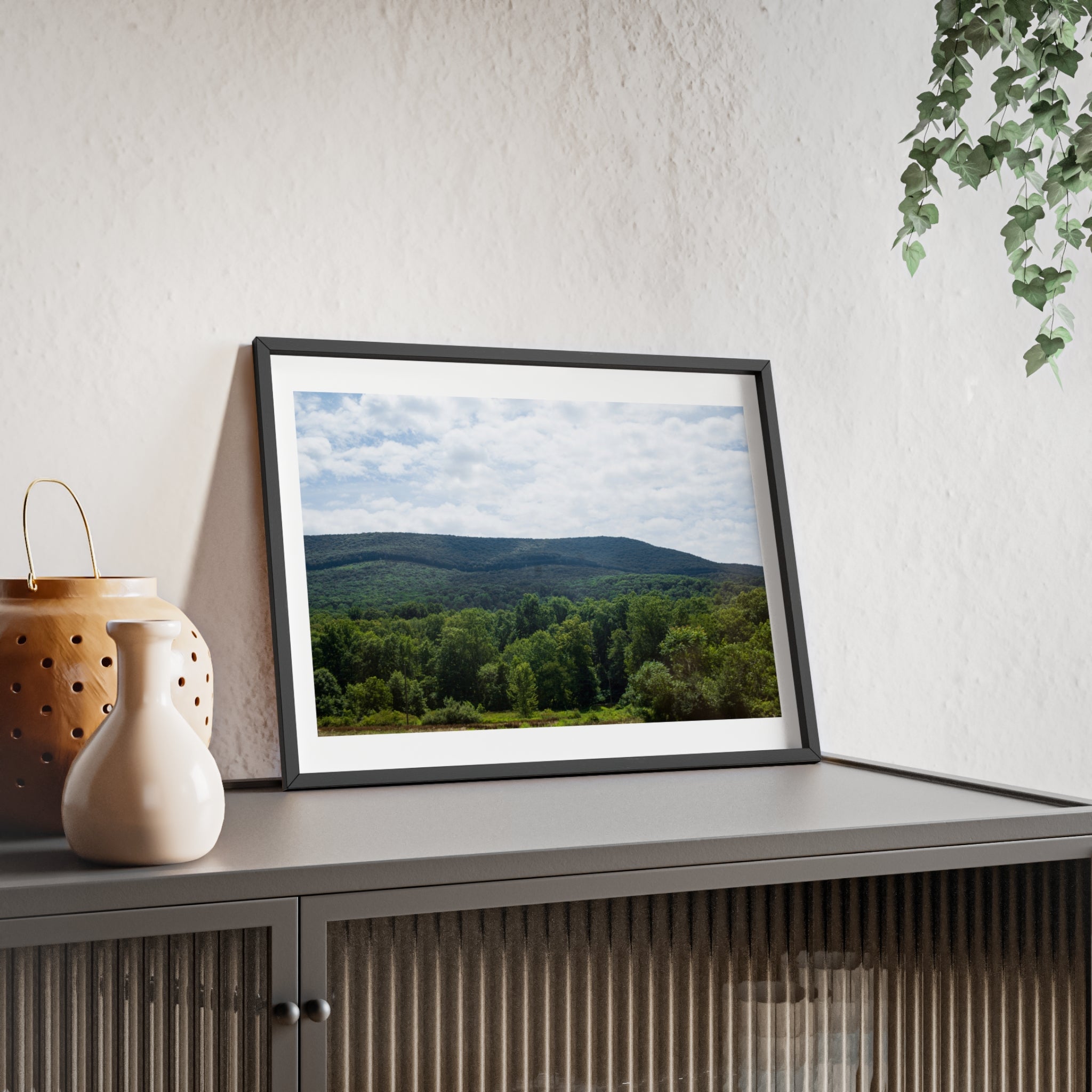 Framed Mountain Landscape Poster — Scenic Forest Hills Wall Art