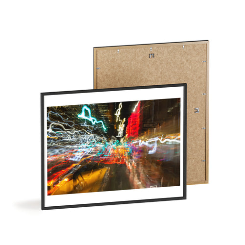Abstract City Lights Poster with Wooden Frame – Neon Street Photography Wall Art
