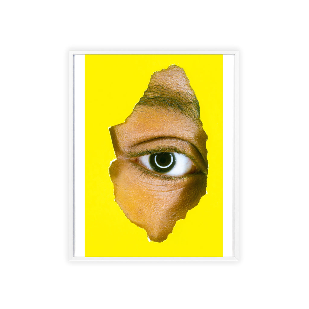 Surreal Eye Print Poster with Wooden Frame — Bold Yellow Wall Art
