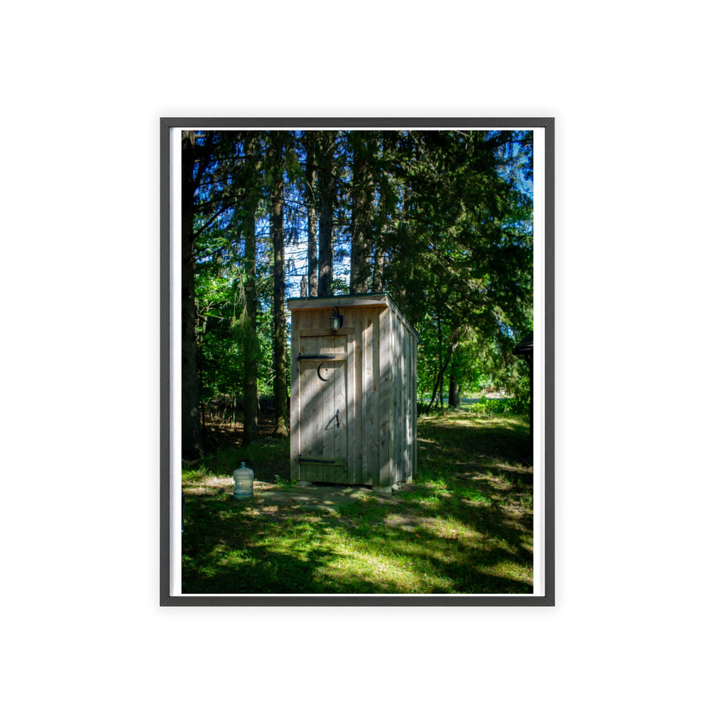 Rustic Forest Outhouse Photo Poster with Wooden Frame — Country Cabin Wall Art